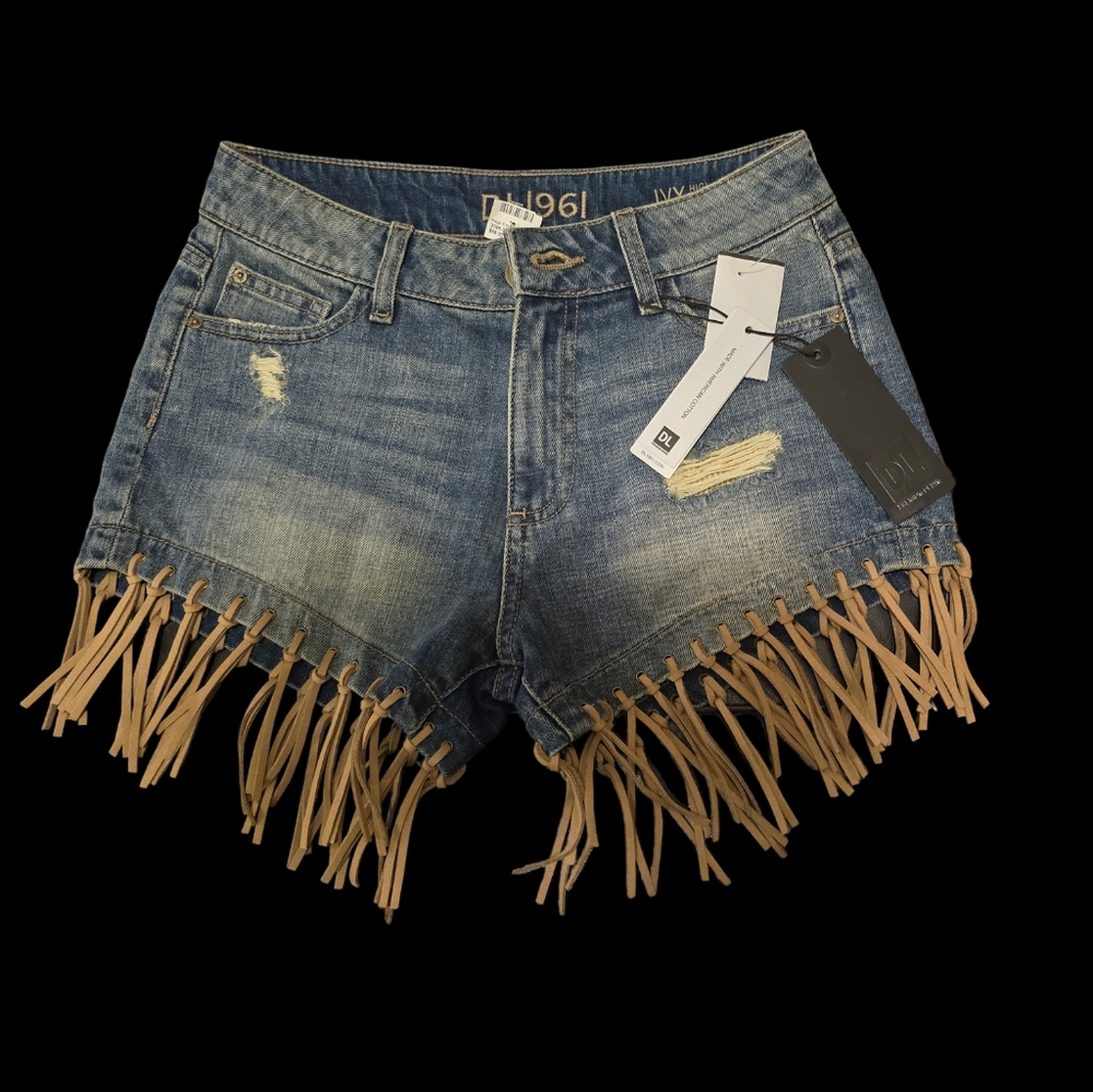 DL1961 'Ivy' Fringe Hem Light Blue Denim Shorts Size 24